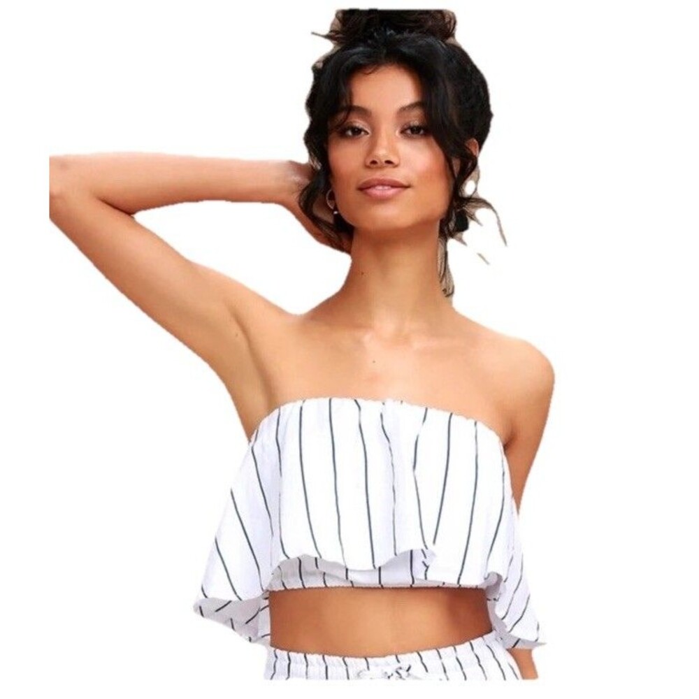 Faithful The Brand Solana Linen Striped Crop Top Size 4 Beach Resort